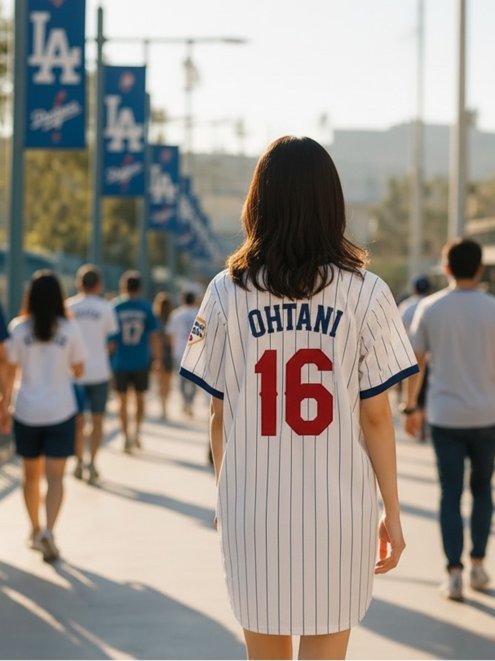 NWT Ohtani #16 Pinstripe Baseball Dress in White & Navy